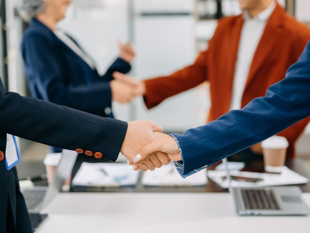 Business professionals concluding an agreement with a handshake