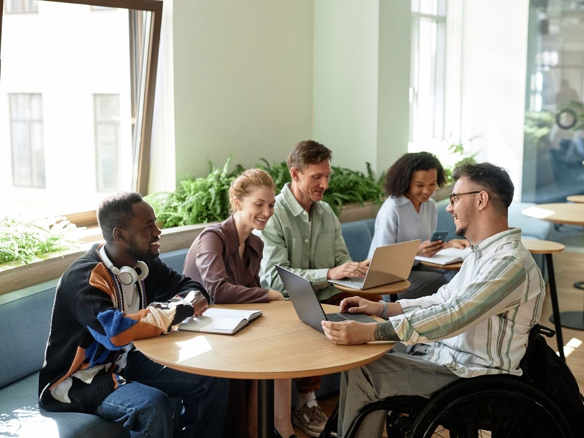 People collaborating during a meeting in an office